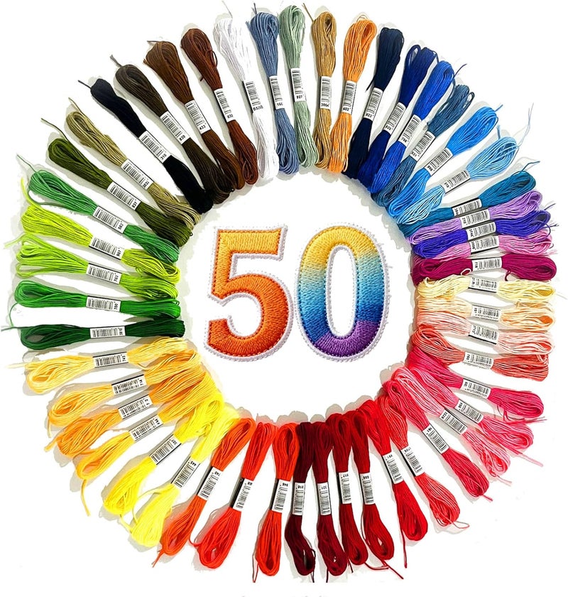 Zhenqing 50 Colors Embroidery Floss 400 Meters (437 Yards), 6-Strand Cotton Cross Stitch Thread for Hand Embroidery & Friendship Bracelets (8.7 Yards per Skein) - Image 1